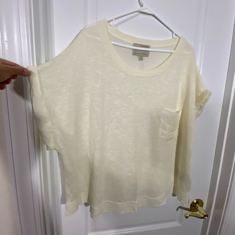 Banana Republic LINEN Blend Mixed Media Top Cream XL - Picture 3 of 12